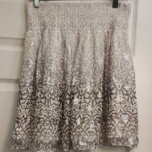 White House Black Market Ombre White & Silver Metallic Mini Skirt • Silk Small